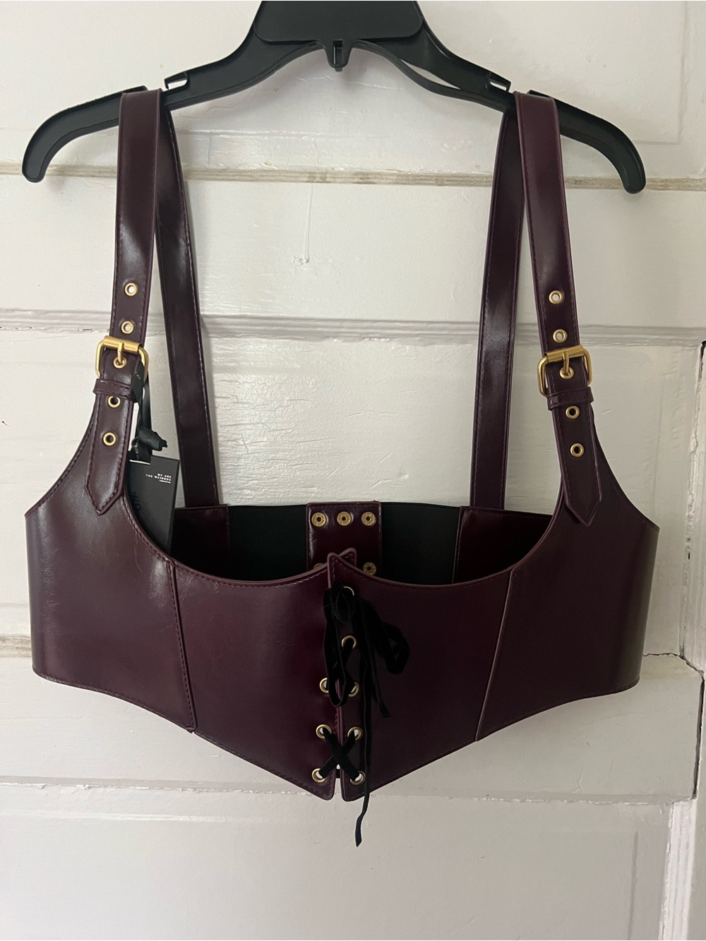 NWT KILLSTAR Faux Leather Burgundy Corset Harness with Brass Hardware